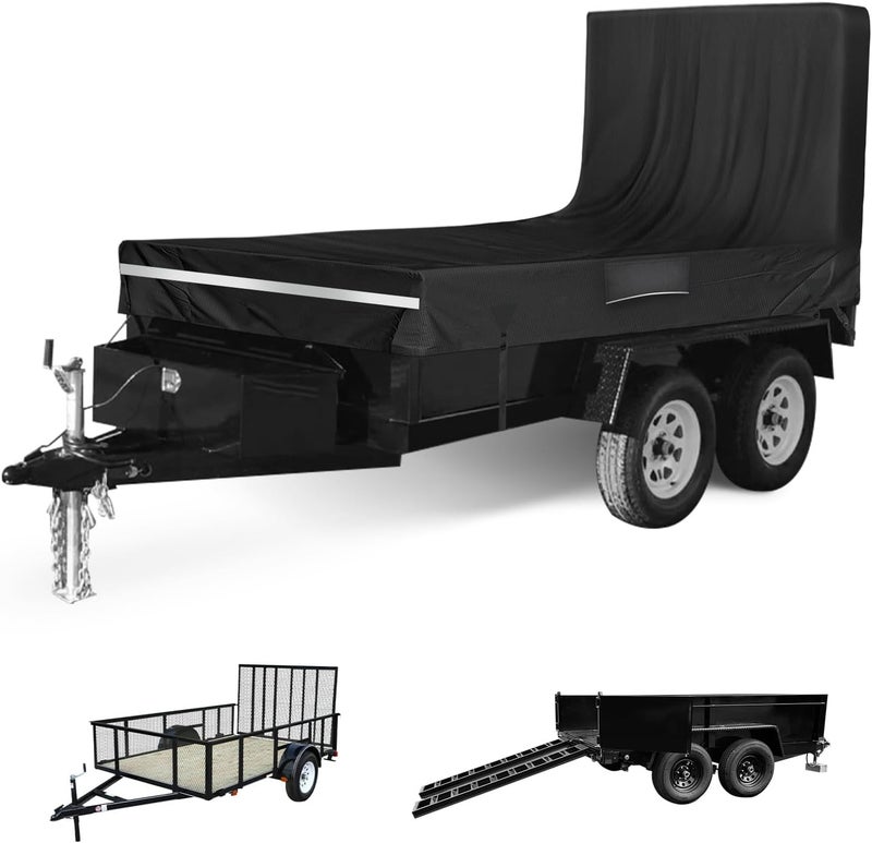 FGENKI Utility Trailer Cover, 5x8 Trailer Cover with Rear Landscape/Ramp Gate 48” to 60” high, 600D Waterproof Windproof Heavy Duty Black Dump Trailer Cover, Fits 5 x 8 FT (W x L) - Image 1